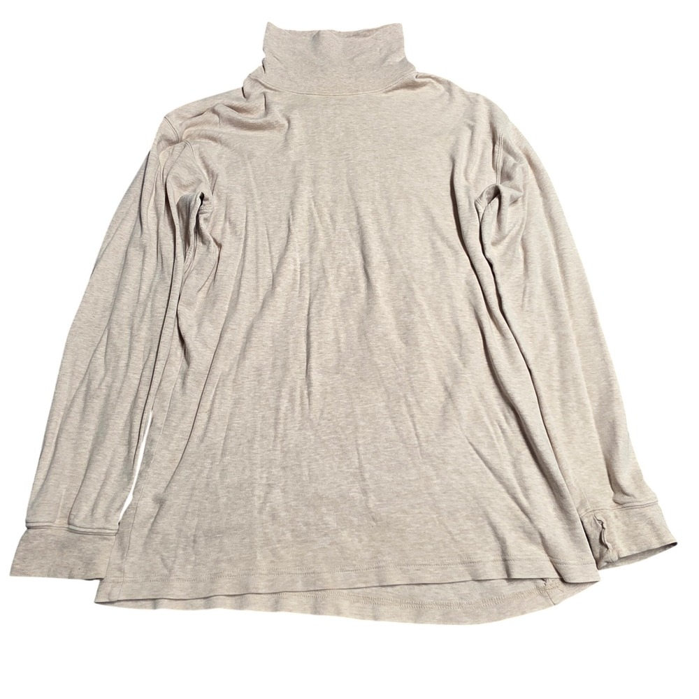 St. John's Bay Long Sleeve Turtleneck Top Women's Size L Oatmeal Heather Cotton